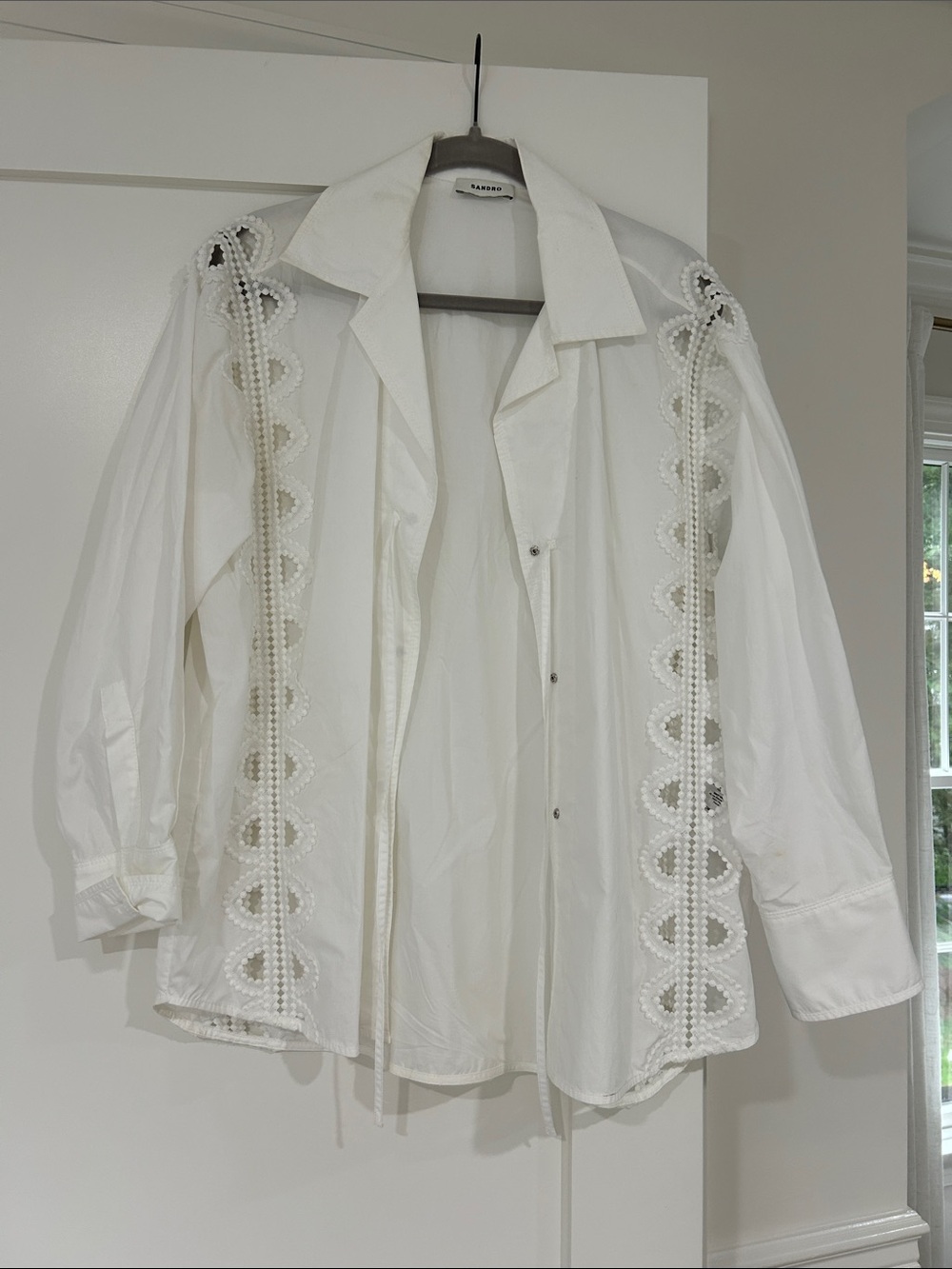 Sandro White Embroidered Button-Front Blazer Jacket